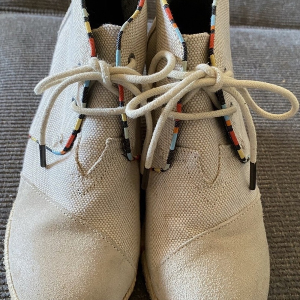 Toms Beige Canvas & Suede Ankle Boots with Colorful Trim